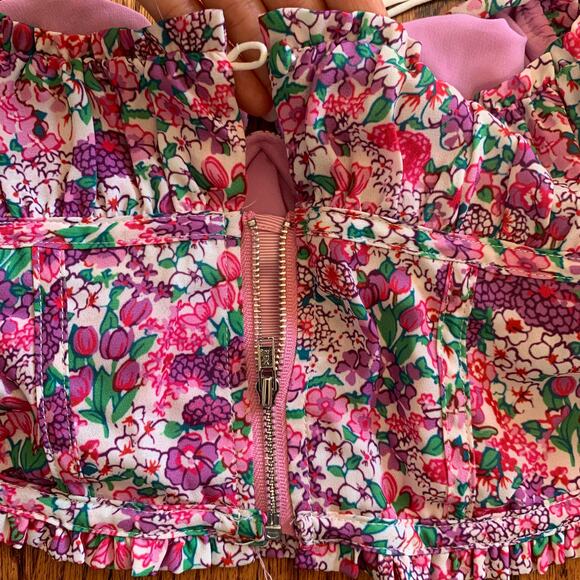 For Love & Lemons Floral Bustier Crop Top | Purple Pink Multi | Size Small - Picture 7 of 9